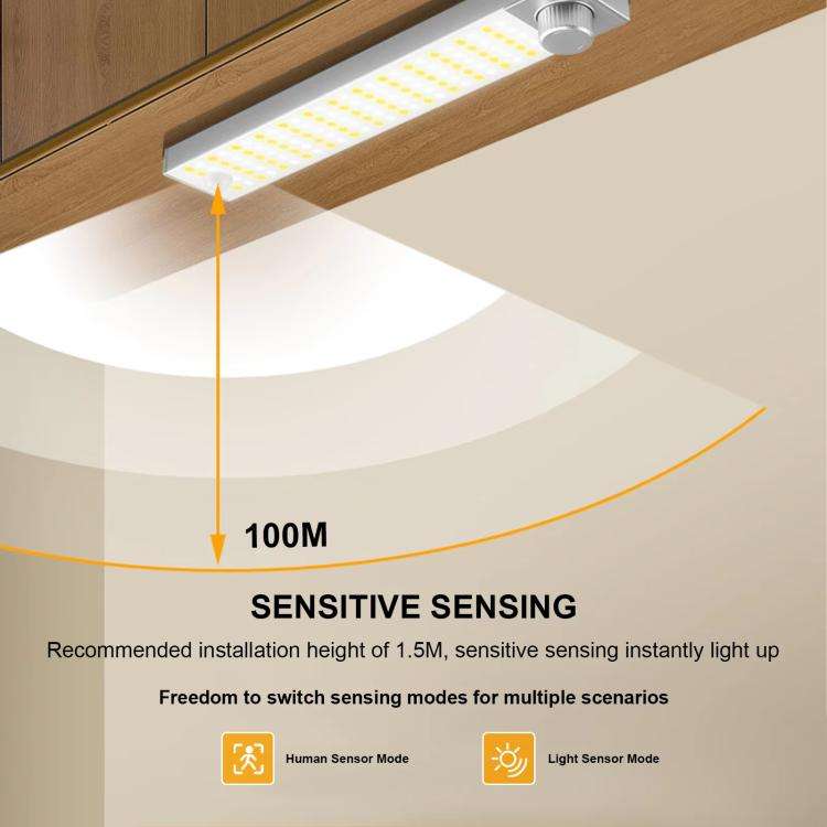 LED Cabinet Light Magnetic Motion Sensor Rechargeable Lamp 128 LEDs 3-color Temperature XN01