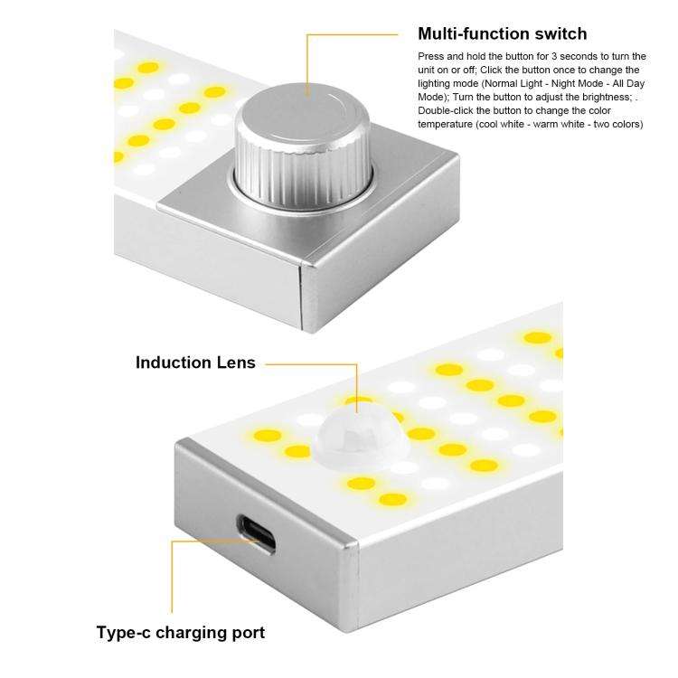 LED Cabinet Light Magnetic Motion Sensor Rechargeable Lamp 128 LEDs 3-color Temperature XN01