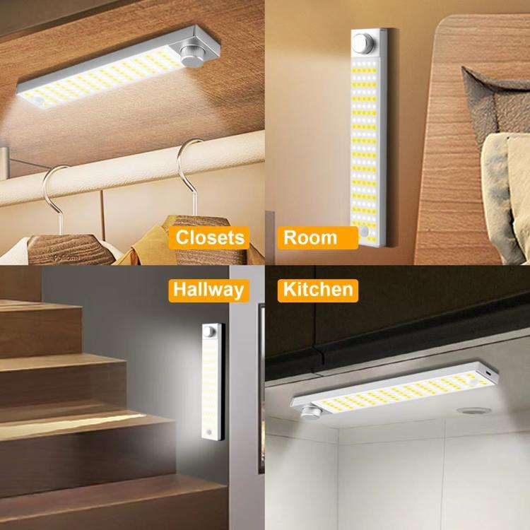 LED Cabinet Light Magnetic Motion Sensor Rechargeable Lamp 128 LEDs 3-color Temperature XN01