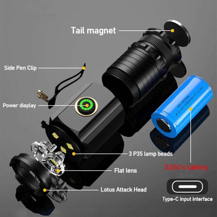 3LED Mini Flashlight Rechargeable Waterproof Torch with Tail Magnet & Battery S350