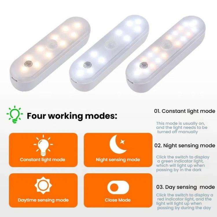Magnetic LED Cabinet Light Motion Sensor Rechargeable Lamp 20 LEDs 3-color Temperature A68-3A-11cm