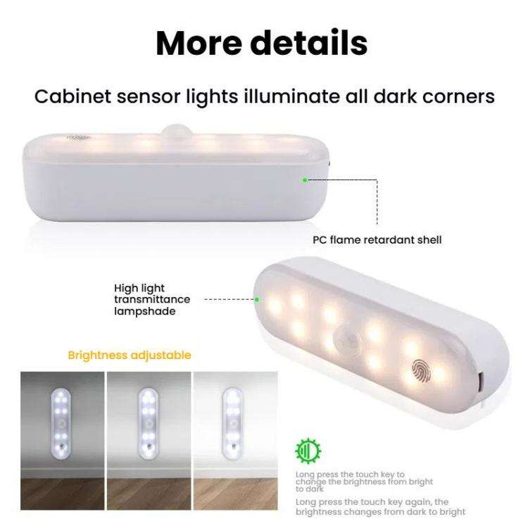 Magnetic LED Cabinet Light Motion Sensor Rechargeable Lamp 20 LEDs 3-color Temperature A68-3A-11cm