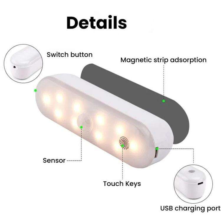 Magnetic LED Cabinet Light Motion Sensor Rechargeable Lamp 20 LEDs 3-color Temperature A68-3A-11cm