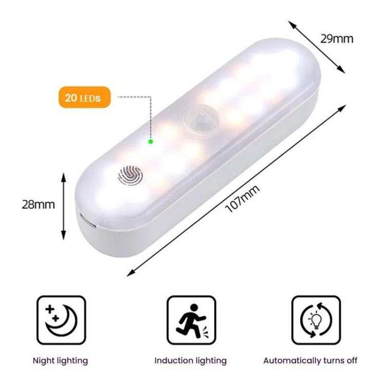 Magnetic LED Cabinet Light Motion Sensor Rechargeable Lamp 20 LEDs 3-color Temperature A68-3A-11cm