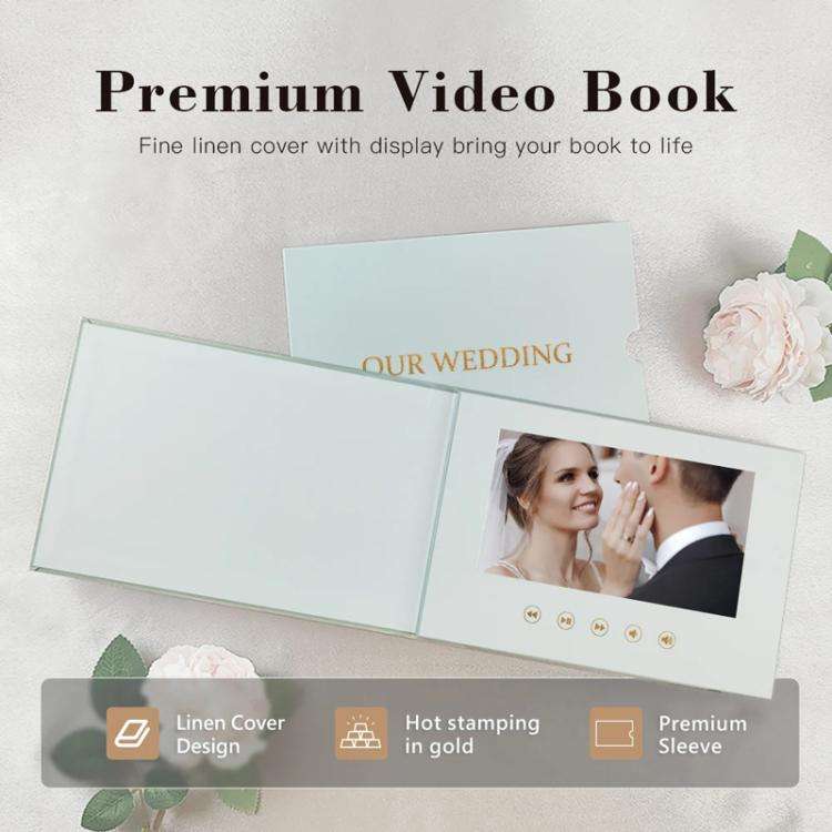 7 Inch IPS Display Multifunctional Commercial Wedding Video Invitation Linen Bound Video Album, S...