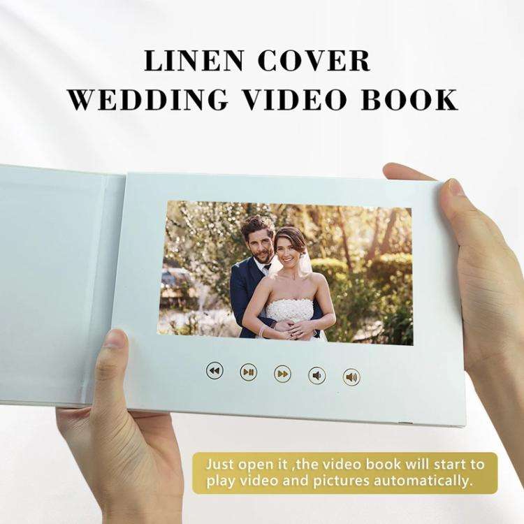 7 Inch IPS Display Multifunctional Commercial Wedding Video Invitation Linen Bound Video Album, S...