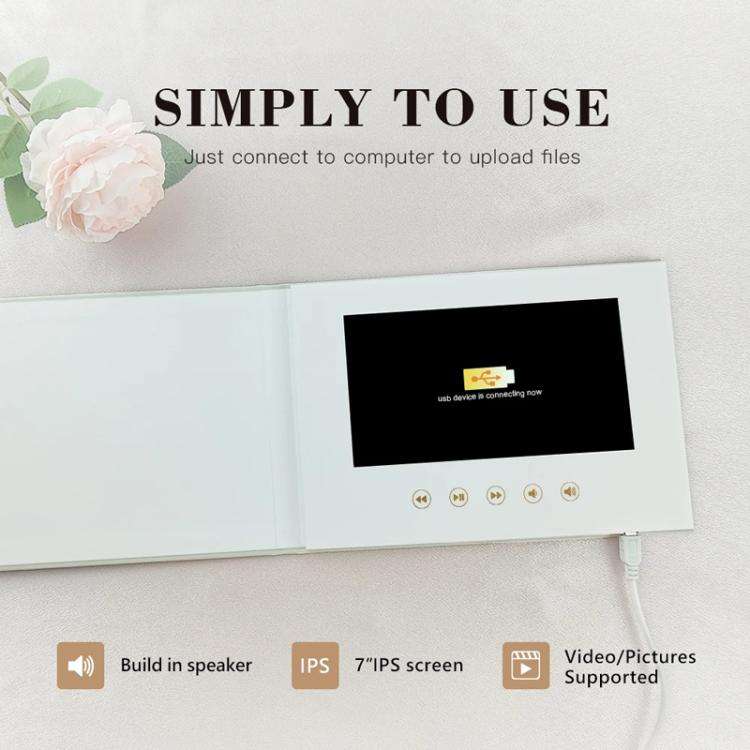 7 Inch IPS Display Multifunctional Commercial Wedding Video Invitation Linen Bound Video Album, S...