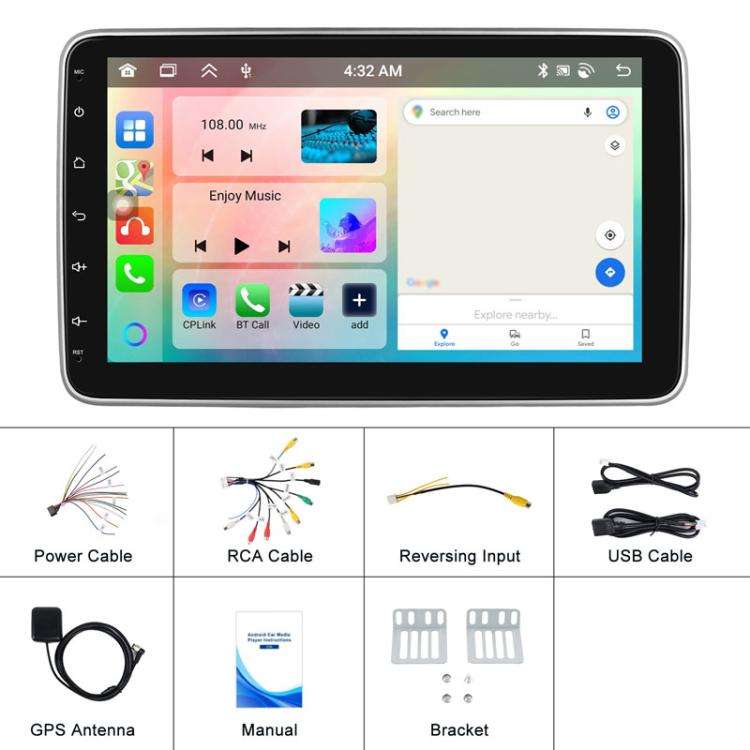 4+64G 10 Inch Android 13.0 Universal Player Car Reversing Center Control Integrated Machine(Stand...