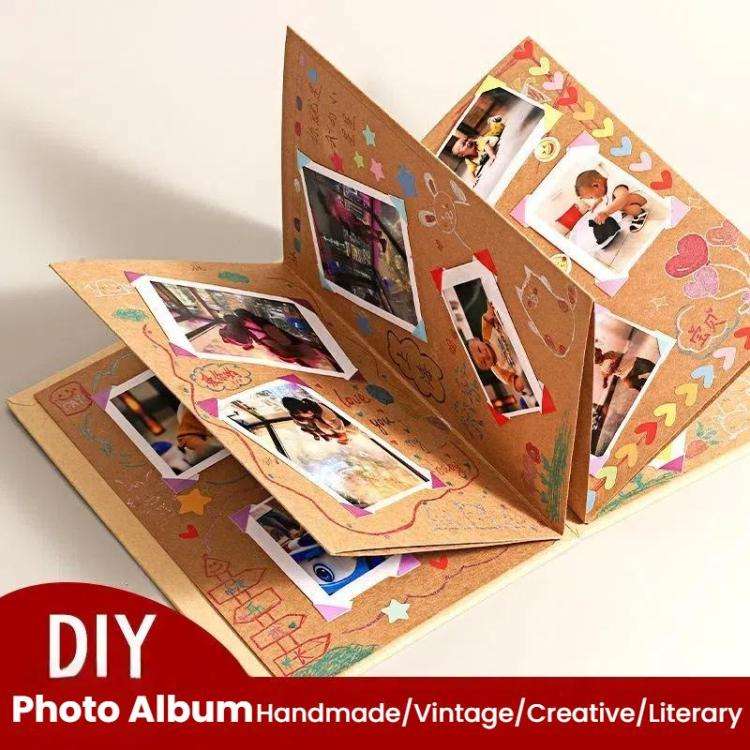 Accordion Folding DIY Photo Album Blank Cover Handmade Scrapbook Growth Album Birthday Graduation...