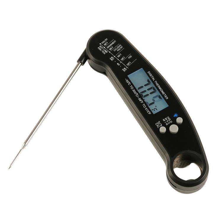 LCD Screen Digital Display Foldable Food Thermometer Kitchen Barbecue Thermometer(Black)
