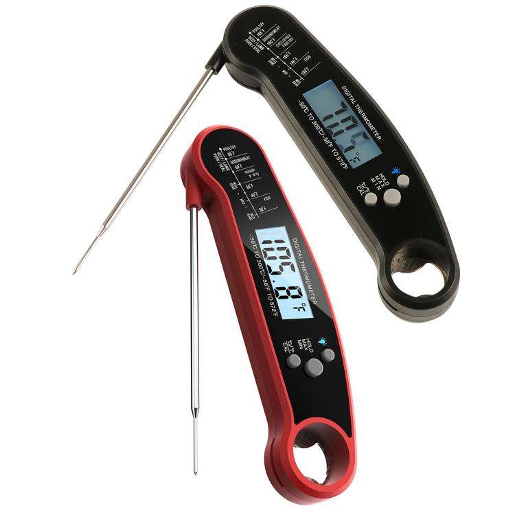 LCD Screen Digital Display Foldable Food Thermometer Kitchen Barbecue Thermometer(Black)
