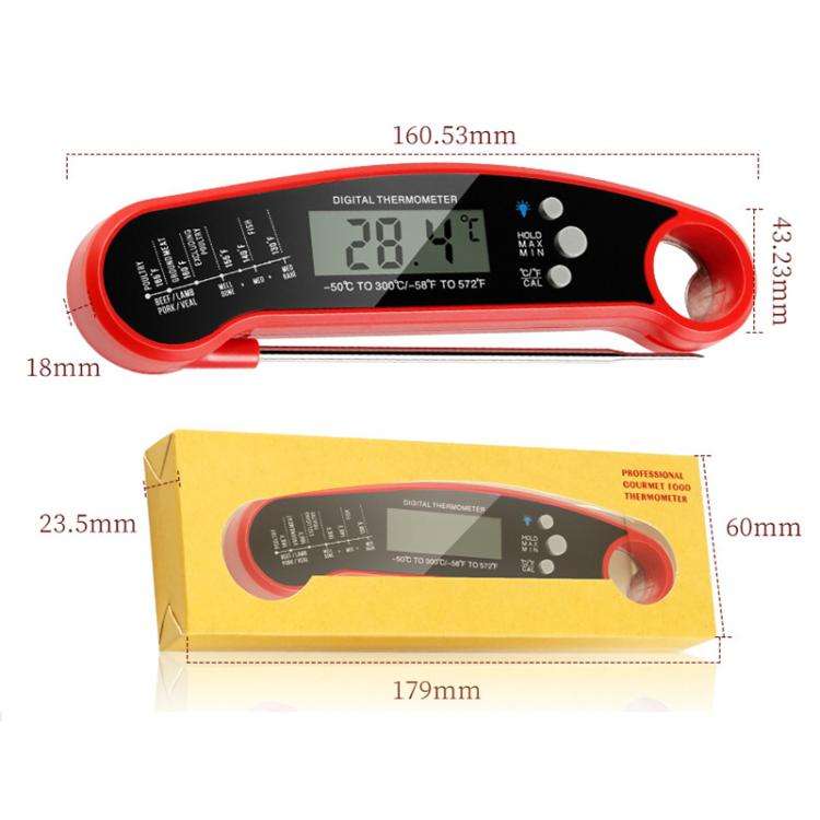 LCD Screen Digital Display Foldable Food Thermometer Kitchen Barbecue Thermometer(Black)