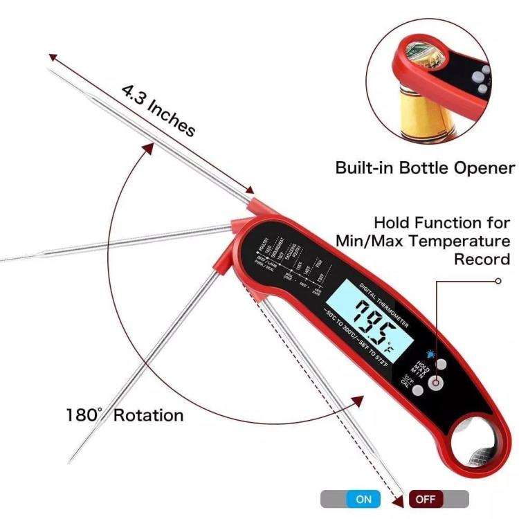 LCD Screen Digital Display Foldable Food Thermometer Kitchen Barbecue Thermometer(Black)