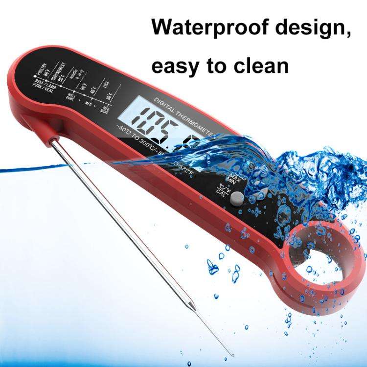 LCD Screen Digital Display Foldable Food Thermometer Kitchen Barbecue Thermometer(Red)