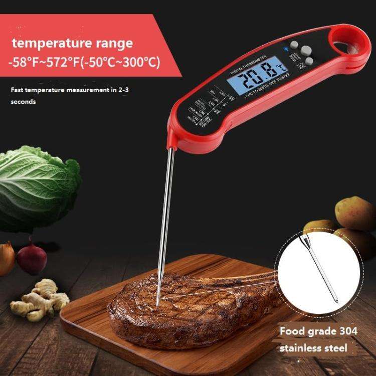 LCD Screen Digital Display Foldable Food Thermometer Kitchen Barbecue Thermometer(Black)