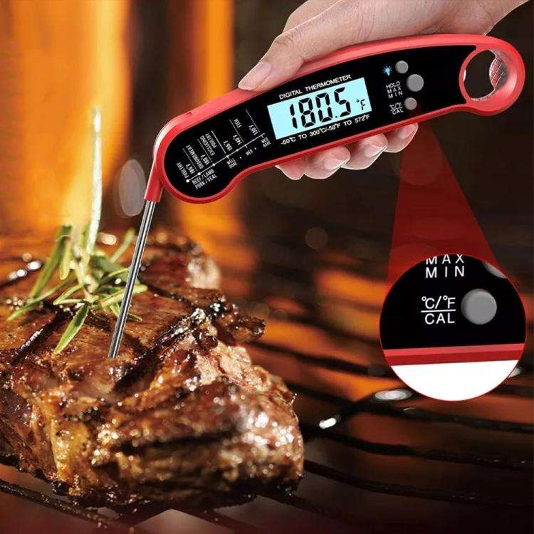 LCD Screen Digital Display Foldable Food Thermometer Kitchen Barbecue Thermometer(Black)