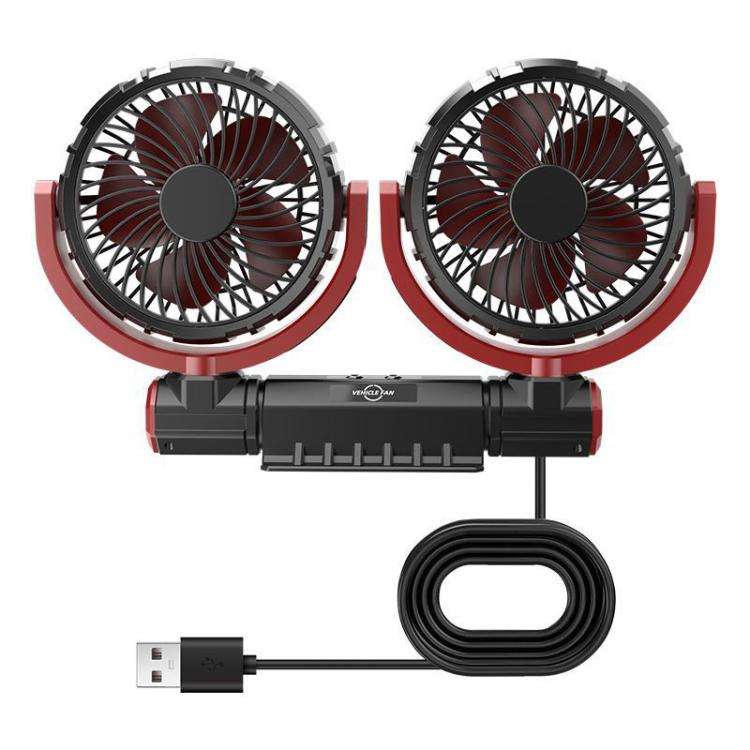 F7201 Car Foldable Rotating USB Dual-Head Fan(Black And Red)