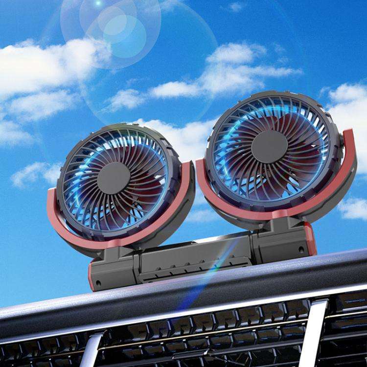 F7201 Car Foldable Rotating USB Dual-Head Fan(Black And Red)