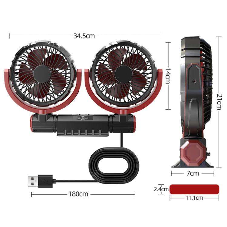 F7201 Car Foldable Rotating USB Dual-Head Fan(Black And Red)