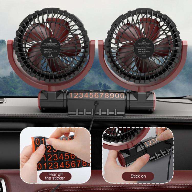 F7201 Car Foldable Rotating USB Dual-Head Fan(Black And Red)