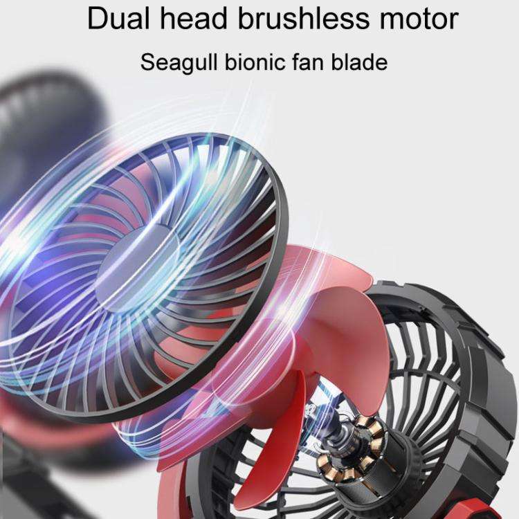 F7201 Car Foldable Rotating USB Dual-Head Fan(Black And Red)