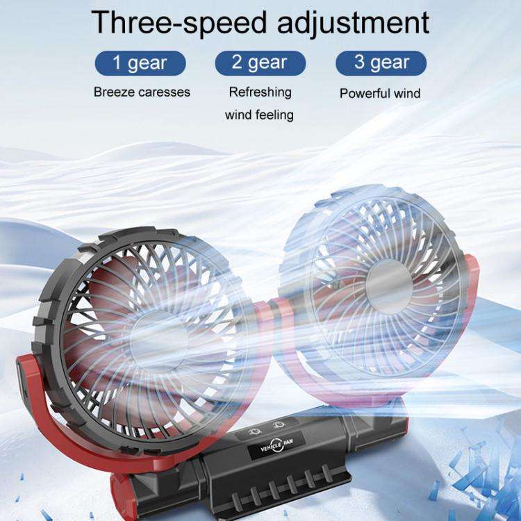 F7201 Car Foldable Rotating USB Dual-Head Fan(Black And Red)