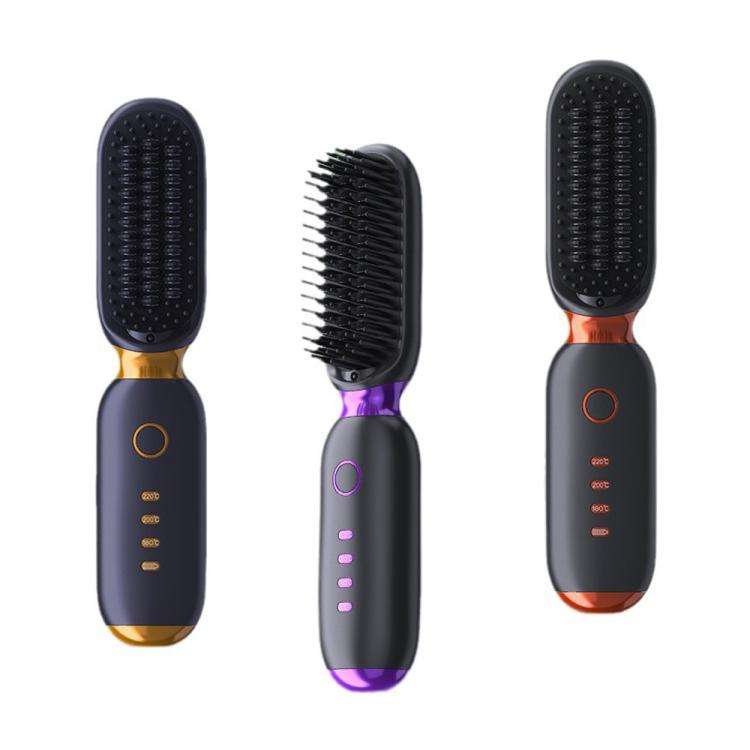 Portable Rechargeable Negative Ion Straightening Comb Straightening and Curly Comb(Black Purple)