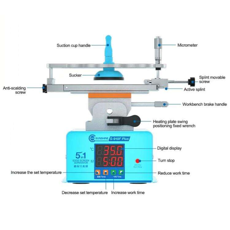 SUNSHINE S-918F Plus 5 In 1 Curved Screen Separator Mobile Phone LCD Screen Repair Separator Heat...