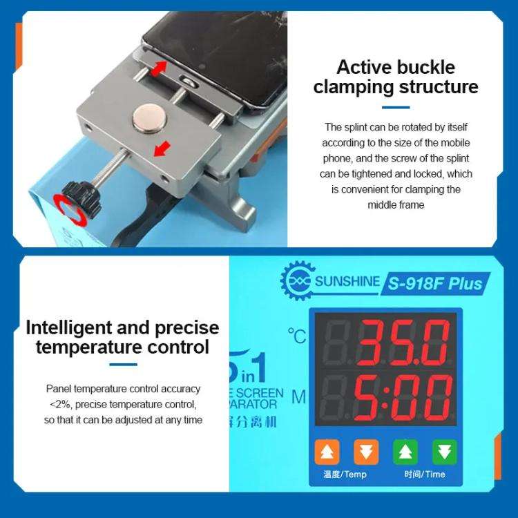 SUNSHINE S-918F Plus 5 In 1 Curved Screen Separator Mobile Phone LCD Screen Repair Separator Heat...