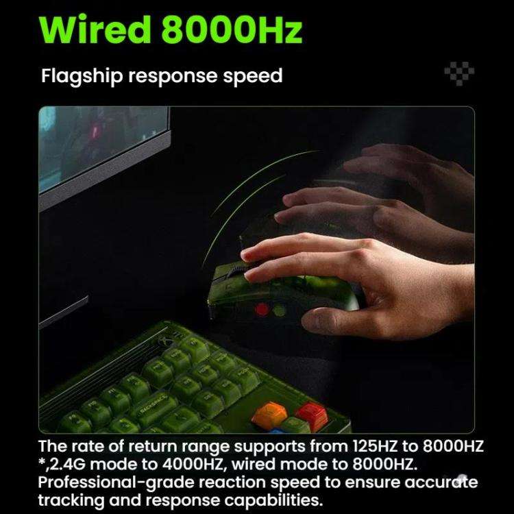 8BitDo Retro R8 Green Translucent Wireless Mouse With Charging Base