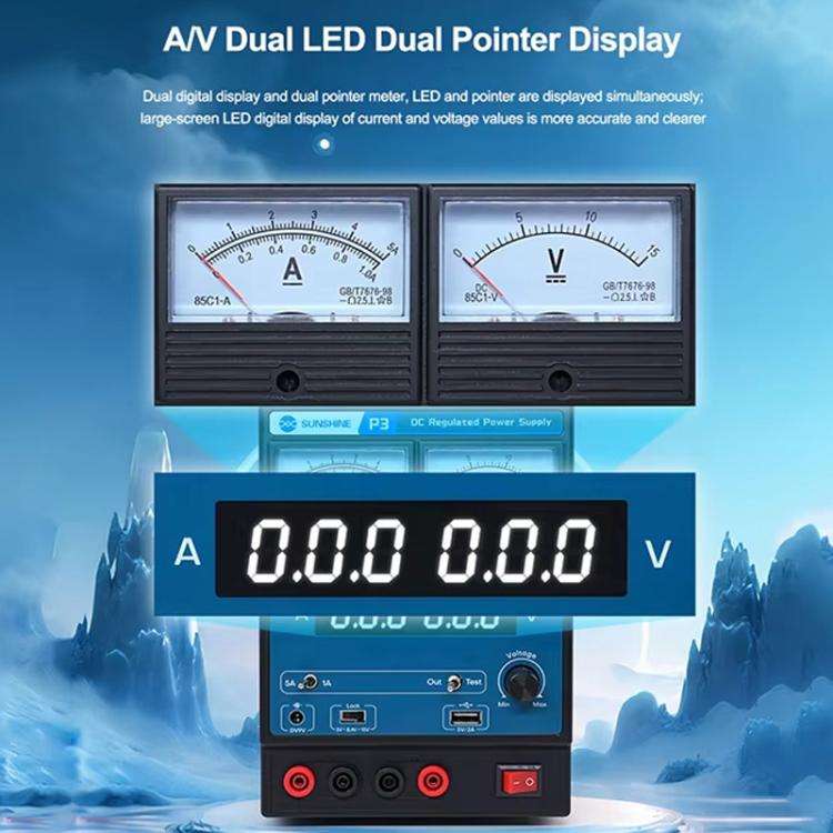 SUNSHINE P3 DC Regulated Power Supply 5V/8.4V/15V Switching Mobile Phone Repair Regulated Power S...