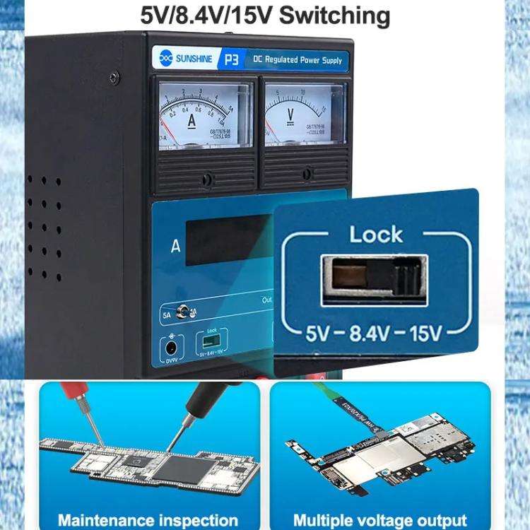 SUNSHINE P3 DC Regulated Power Supply 5V/8.4V/15V Switching Mobile Phone Repair Regulated Power S...