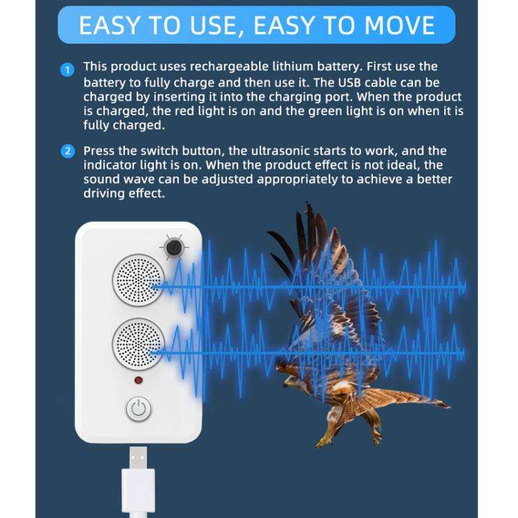 USB Rechargeable Doors Windows Ultrasonic Animal Bird Repeller(White)