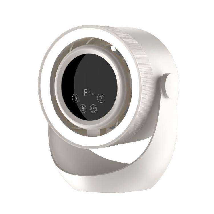F158 Desktop Mini Multi-Speed Circulating Fan Timed Remote Control Lighted Fan, Style: Beige Rech...