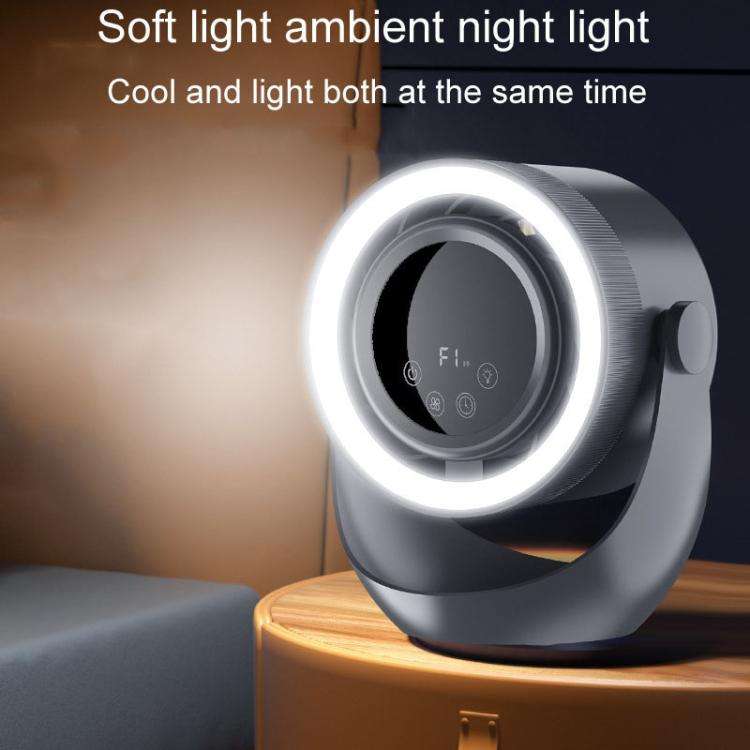 F158 Desktop Mini Multi-Speed Circulating Fan Timed Remote Control Lighted Fan, Style: Gray Recha...