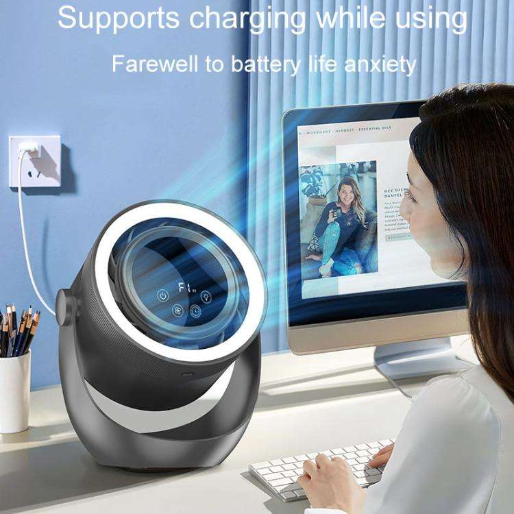 F158 Desktop Mini Multi-Speed Circulating Fan Timed Remote Control Lighted Fan, Style: Beige Plug-In