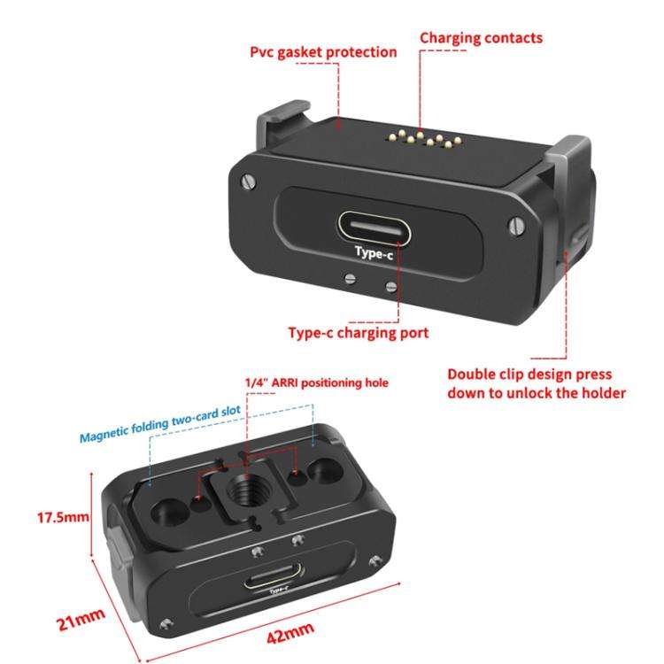 For DJI Osmo Action 2 Camera Magnetic Charging Base with 1/4 Inch & Arri Hole, Spec: Set B