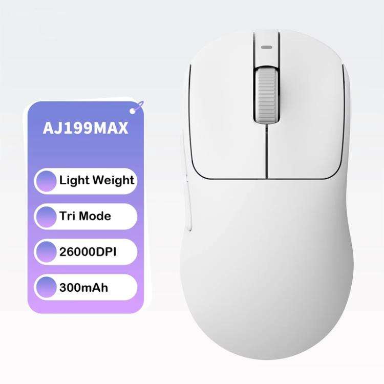 Ajazz AJ199 MAX Wireless 2.4GHz Wired BT Tri-Mode Mouse PAW3395 Lightweight Gaming Mouse(White)