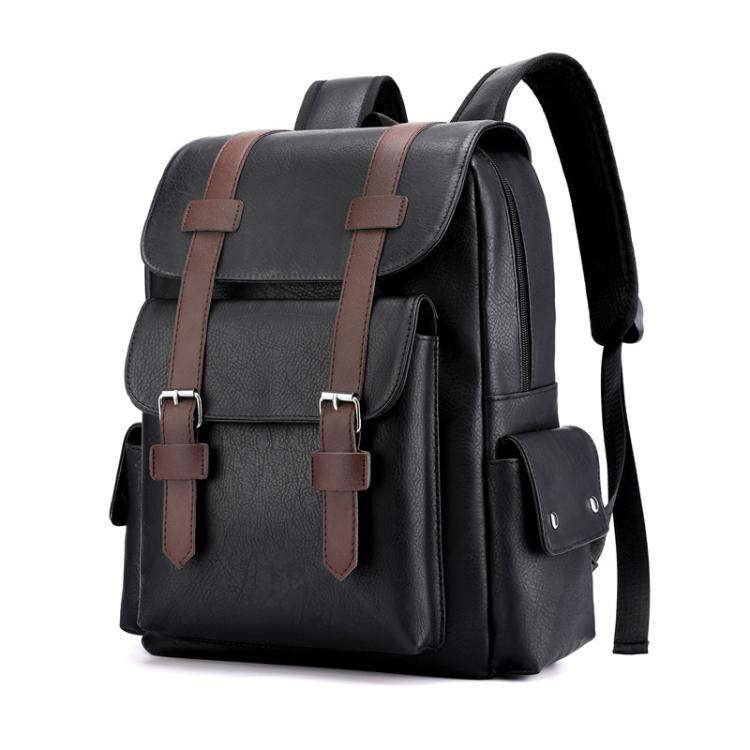 OUMANTU 975 PU Leather Large-capacity Travel Laptop Backpack Casual Schoolbag(Black)