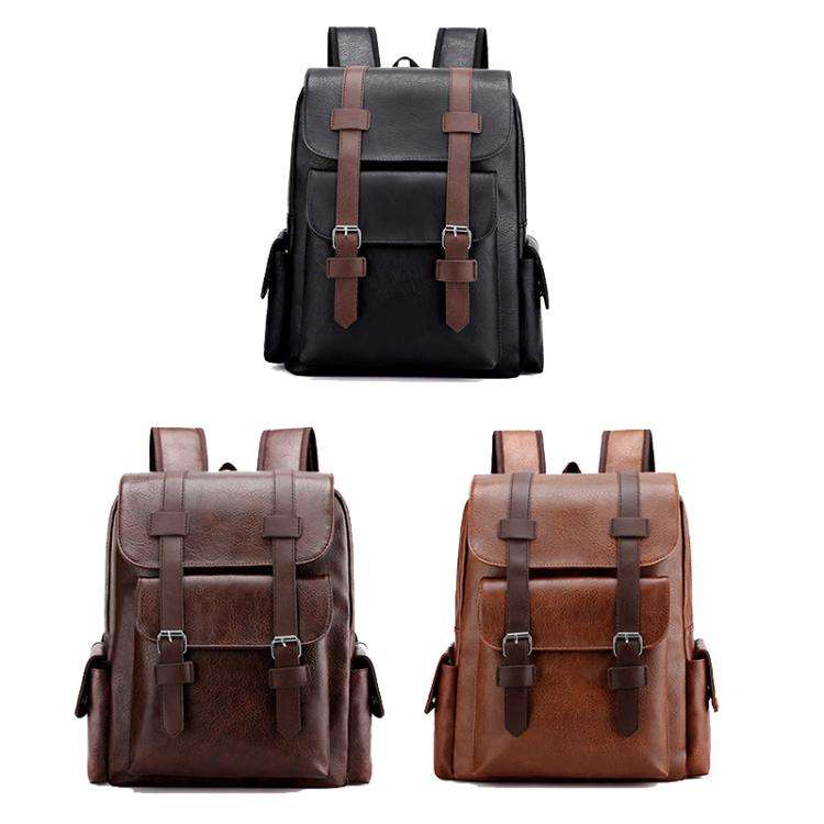 OUMANTU 975 PU Leather Large-capacity Travel Laptop Backpack Casual Schoolbag(Light Brown)