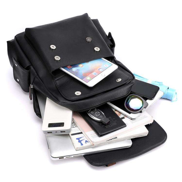 OUMANTU 975 PU Leather Large-capacity Travel Laptop Backpack Casual Schoolbag(Black)