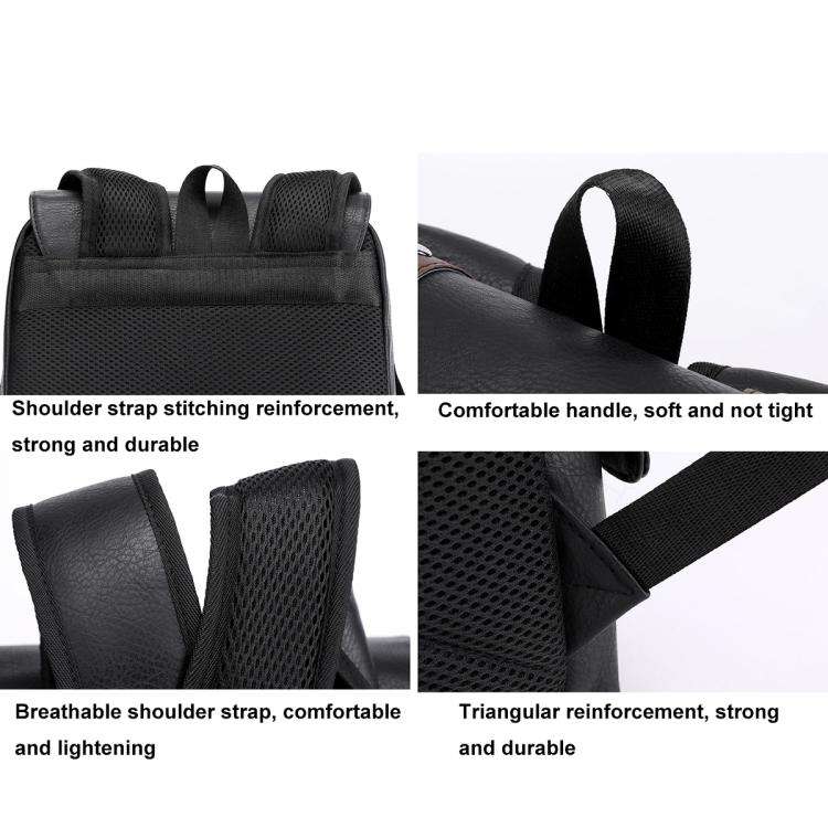 OUMANTU 975 PU Leather Large-capacity Travel Laptop Backpack Casual Schoolbag(Black)