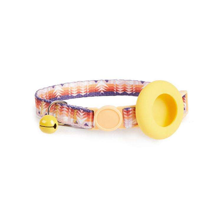 For Airtag Tracker Protective Case Cat Collar GPS Locator Protective Case With Bell(Orange Storm)