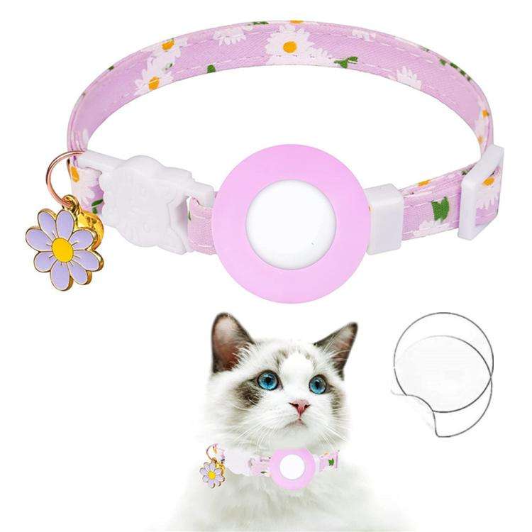 For AirTag Tracker Silicone Cover Small Daisy Pet Collar Dog Collar With Bell And Front Back Film...