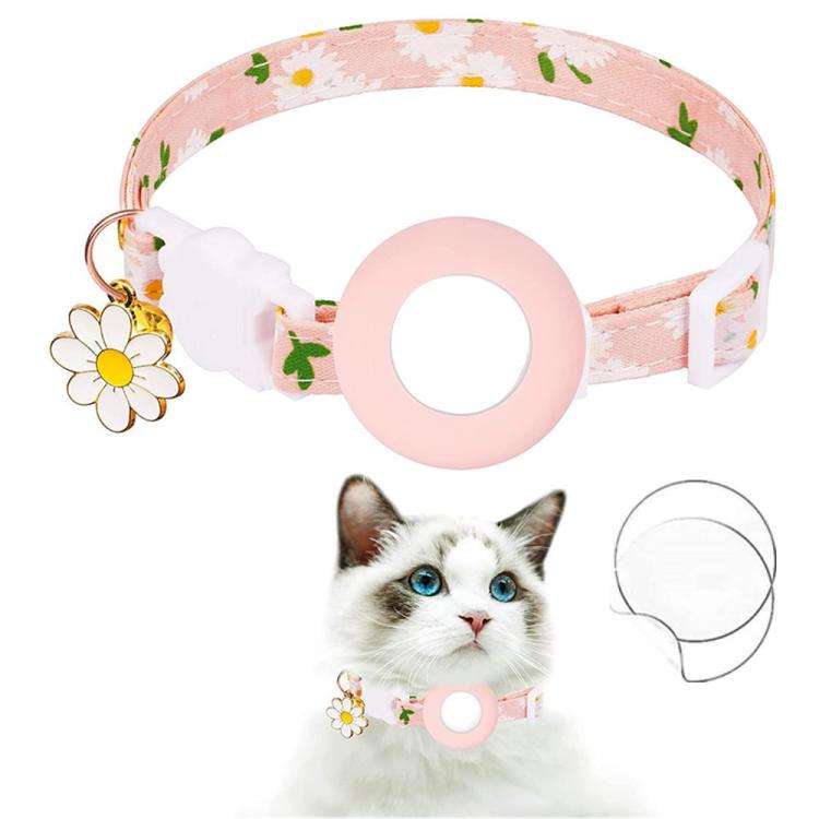 For AirTag Tracker Silicone Cover Small Daisy Pet Collar Dog Collar With Bell And Front Back Film...