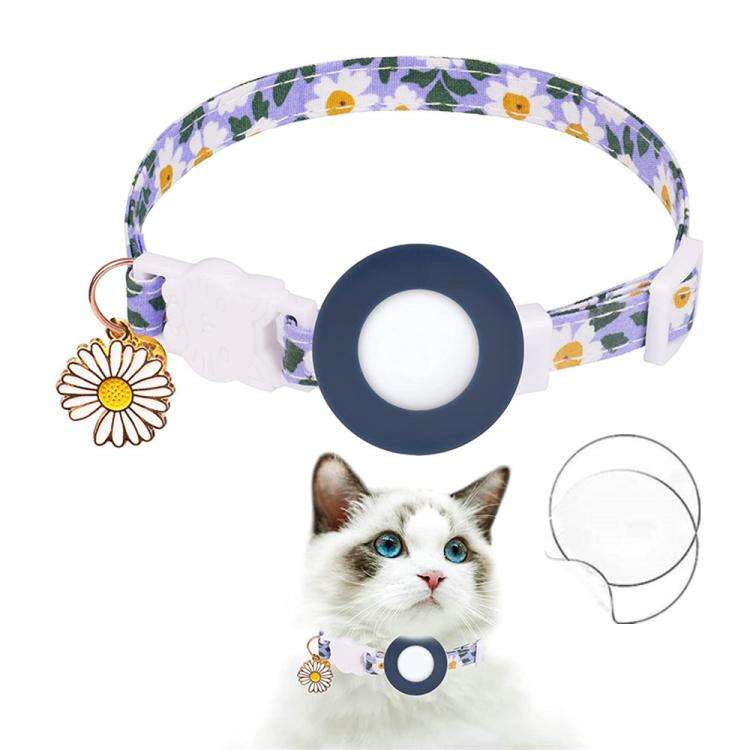 For AirTag Tracker Silicone Cover Small Daisy Pet Collar Dog Collar With Bell And Front Back Film...