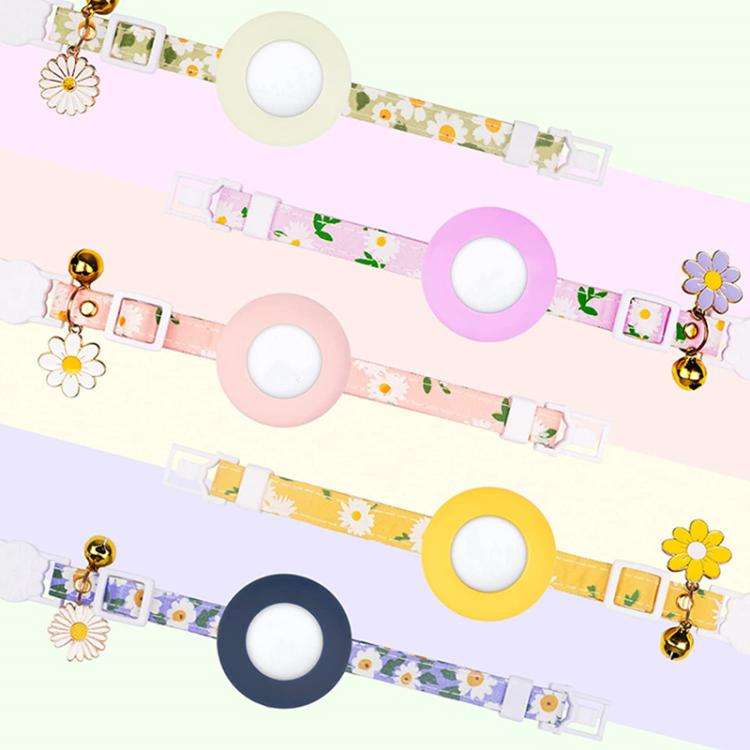 For AirTag Tracker Silicone Cover Small Daisy Pet Collar Dog Collar With Bell And Front Back Film...