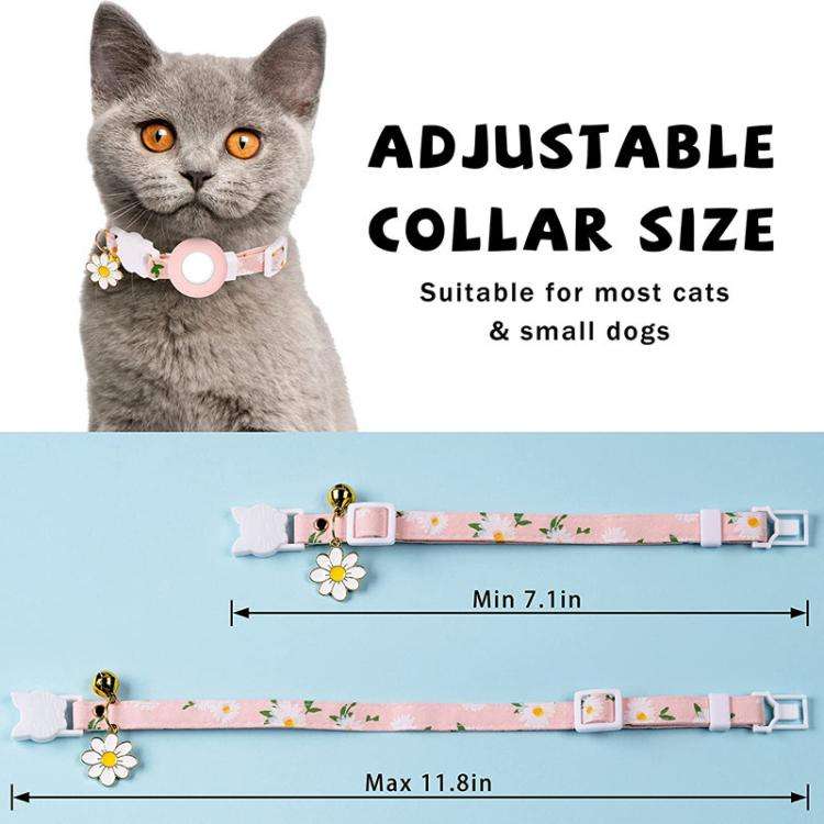 For AirTag Tracker Silicone Cover Small Daisy Pet Collar Dog Collar With Bell And Front Back Film...