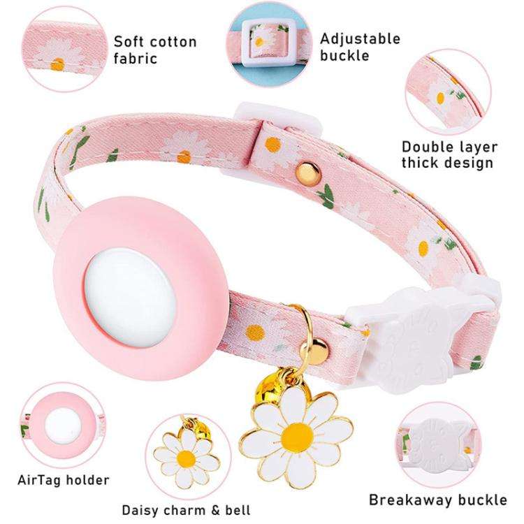 For AirTag Tracker Silicone Cover Small Daisy Pet Collar Dog Collar With Bell And Front Back Film...