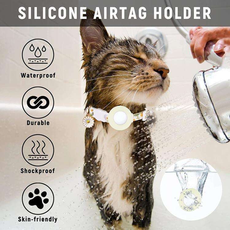 For AirTag Tracker Silicone Cover Small Daisy Pet Collar Dog Collar With Bell And Front Back Film...